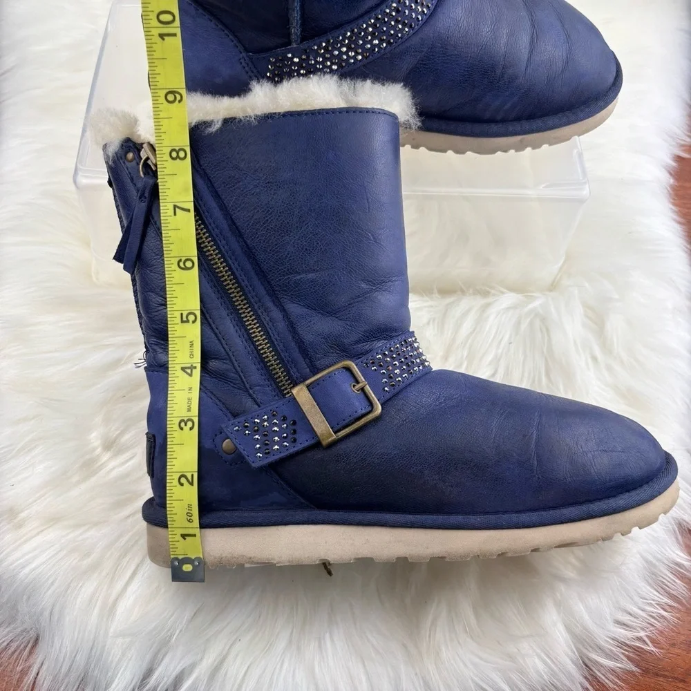 UGG Blue Winter Boots with Shearling and Studded Strap